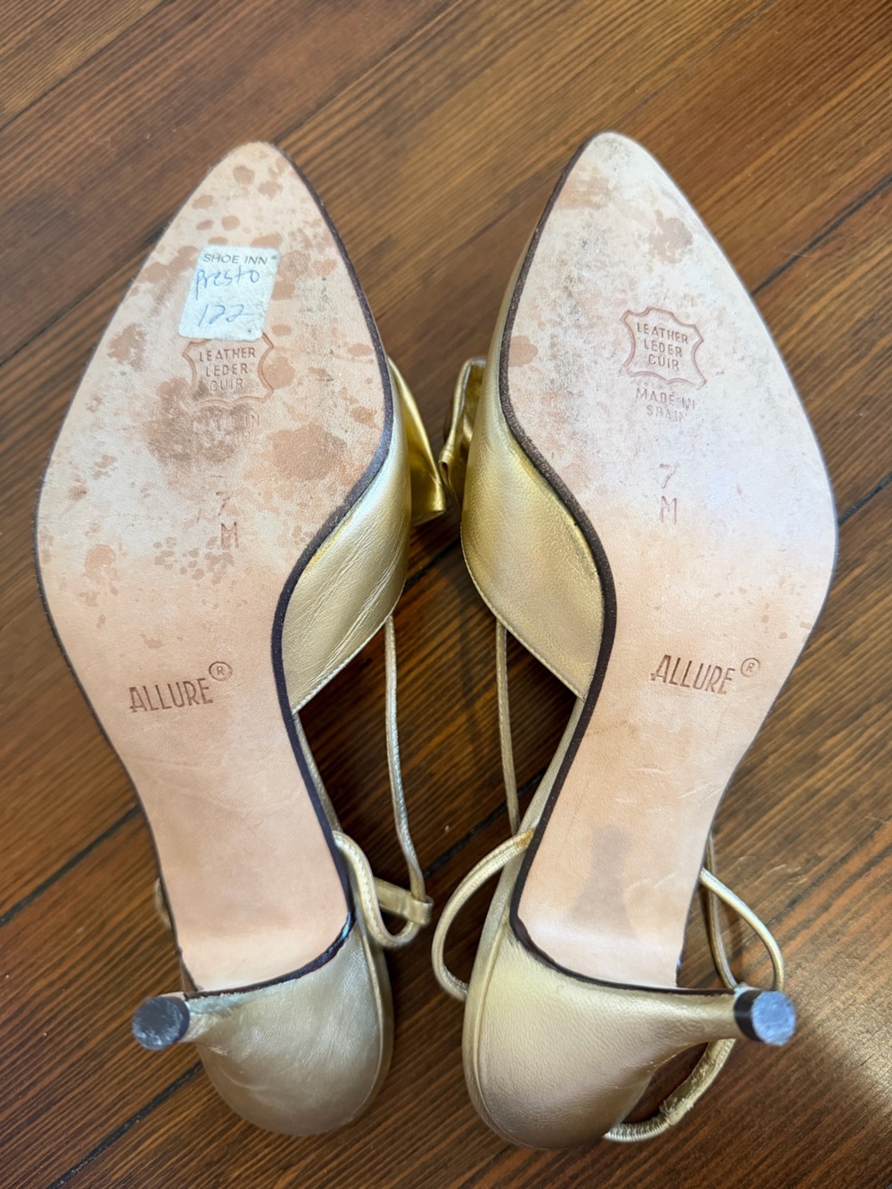 Allure Vintage Strappy Gold Slingback Heels Bow Size 7 - Picture 2 of 4
